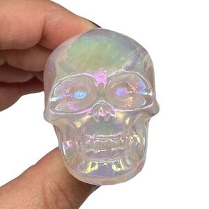 Aura Rose Quartz Skull Carving Hand Carved Pink Skeleton Gift Decor Stone